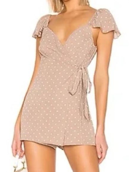 Show Me Your Mumu Elena Brown Polka Dot Faux Wrap Romper